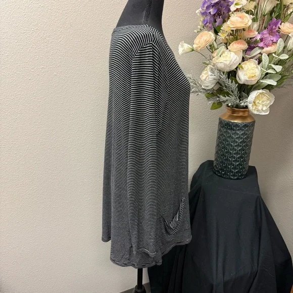 Cable & Gauge Black White Striped Tunic Top XXL Long Sleeve Pockets Casual Class - Picture 4 of 8